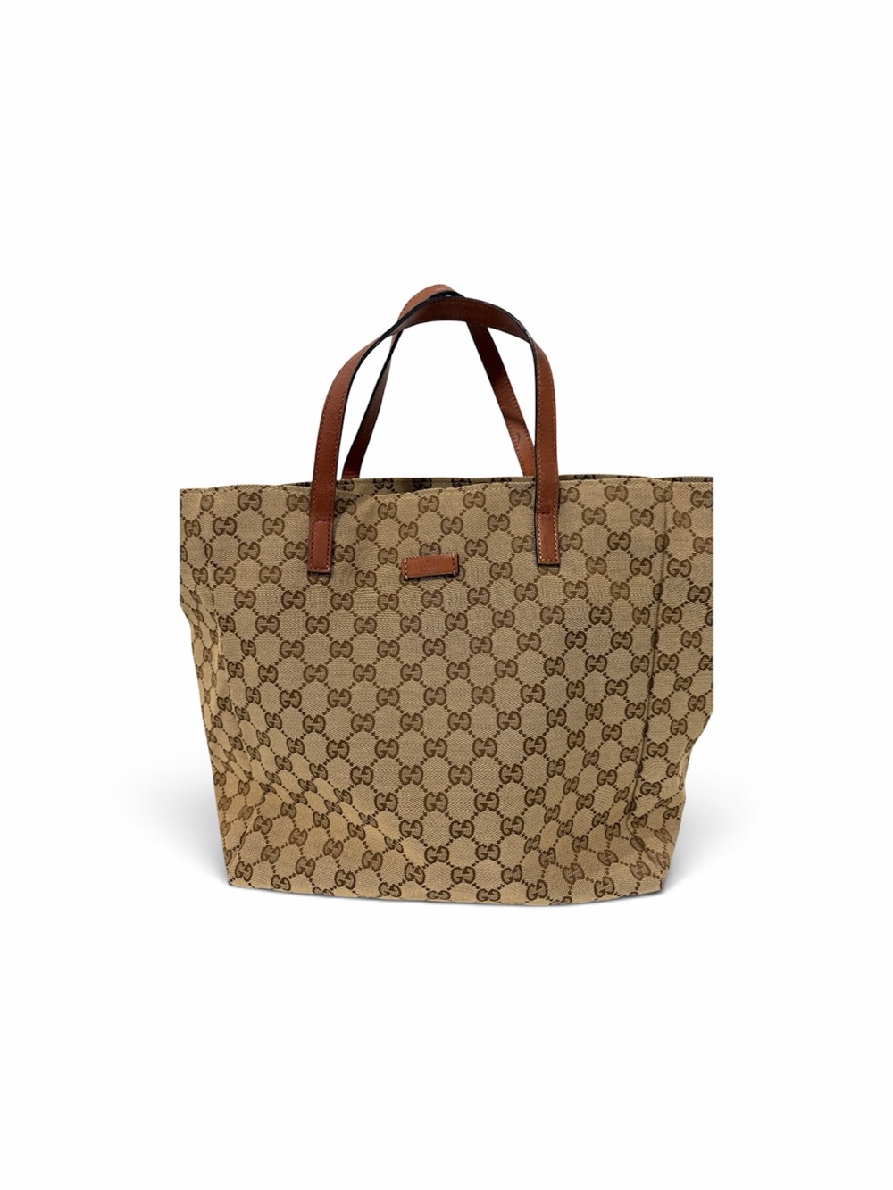 Gucci Beige GG Supreme Canvas Tote with Brown Leather Handles